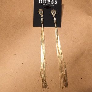 Guess earrings dangling gold chains /diamond posts